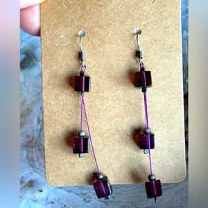 Purple Cubic square geometric earrings
